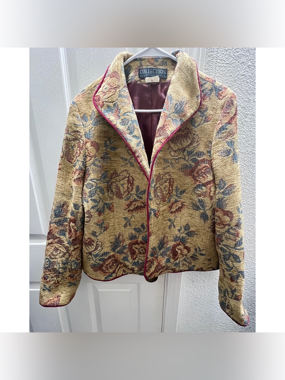 Vintage Harve Benard Floral Tapestry Blazer with Burgundy Trim US Women’s 16 - Picture 4 of 15